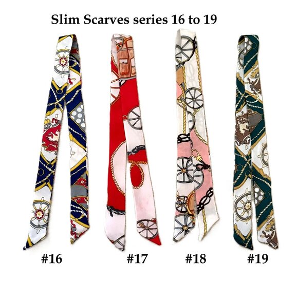 Silk Slim Scarf Red Carriage and Rope Print 35 x 1.5 Inches Equestrian Chic No17 - Picture 7 of 11